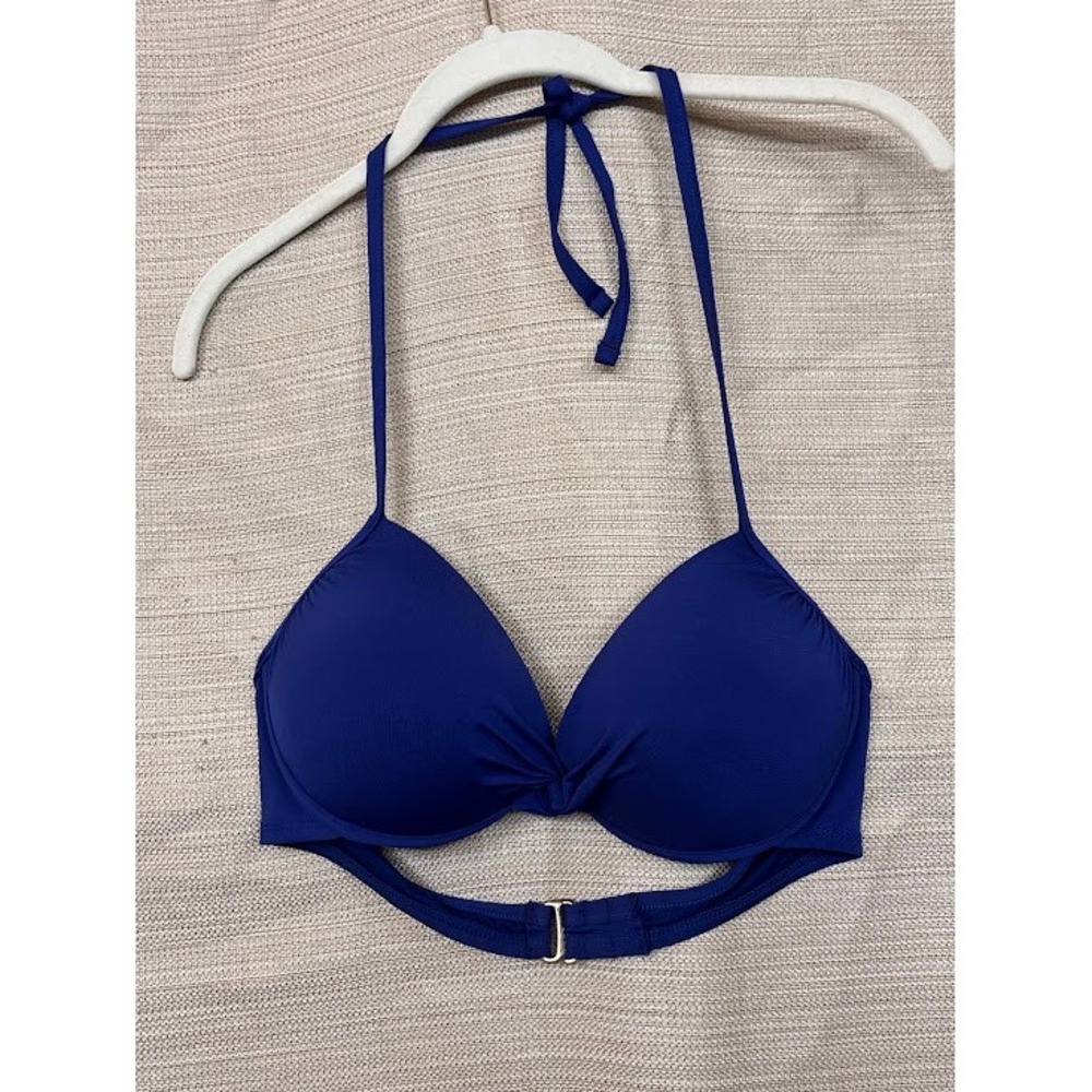Stylus Royal Blue Underwire Halter Bikini Top Twist‎ Front Padded Size L